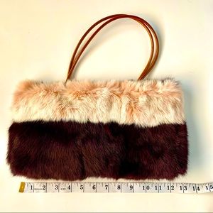 Brown and cream w/pink tint fur handbag